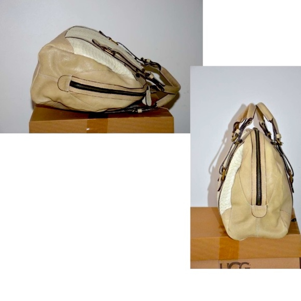 Spring Sales ABACO Real Python Delano Bowling Beige Top Handle Bag New - Picture 4 of 8